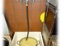 Noodles being prepared in the mop sink.