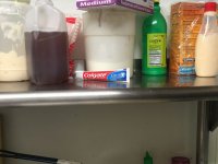 Toothpaste along with cooking items.